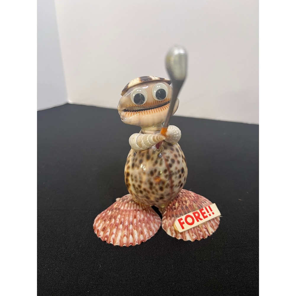 Vintage Seashell Golfer Figurine Handcrafted Shell Art Golf Decor Fore Sign